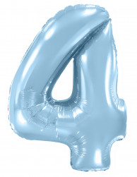 Шар (40''/102 см) Цифра, 4, Голубой, Макарунс, 1 шт. в уп.