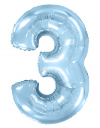 Шар (40''/102 см) Цифра, 3, Голубой, Макарунс, 1 шт. в уп.