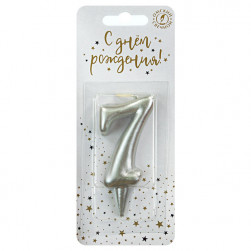 Свеча Цифра, 7, Серебро, 6 см, 1 шт. с держат.