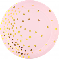 Тарелки (7''/18 см) Конфетти, Розовый/Золото, Металлик, 6 шт.