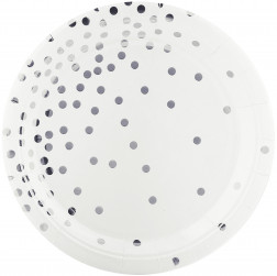 Тарелки (7''/18 см) Конфетти, Белый/Серебро, Металлик, 6 шт.