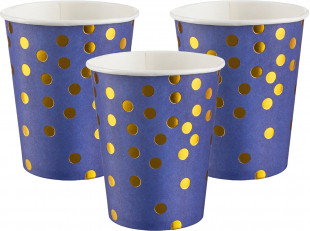 Стаканы (250 мл) Конфетти, Синий/Золото, Металлик, 6 шт.