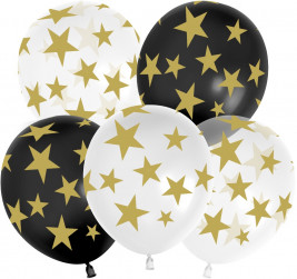 Шар (12''/30 см) Звезды Люкс, Ассорти, кристалл, 5 ст, 25 шт.