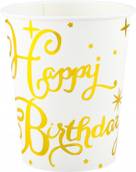 Стаканы (250 мл) Волшебный ДР, Белый/Золото, Металлик, 6 шт.