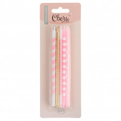 Свечи Точки и полосы, Розовый/Золото, Металлик, 0,55*14,5 см, 10 шт. с держат.