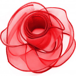 Лента декоративная (4 см*9,14 м) Органза с леской, Красный, 1 шт.