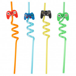 Трубочки для коктейлей (пластик), Геймпад, Ассорти, 4 шт. в упак.
