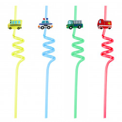 Трубочки для коктейлей (пластик), Машины, Ассорти, 4 шт. в упак.