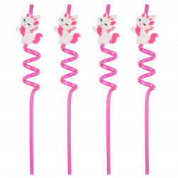 Трубочки для коктейлей (пластик), Котята, Белый/Розовый, 4 шт. в упак.