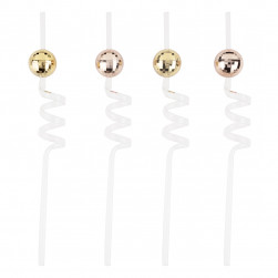 Трубочки для коктейлей (пластик), Диско шар, Золото/Розовое золото, 4 шт. в упак.