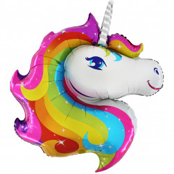 Шар (32''/81 см) Фигура, Голова, Радужный Единорог, 1 шт.