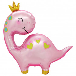 Шар (37''/94 см) Фигура, Динозаврик Принцесса, Розовый, 1 шт. в уп.