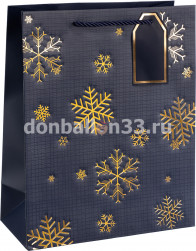 Пакет подарочный, 210гр, Золотые снежинки, Дизайн №3, Металлик, 23*18*10 см, 1 шт.