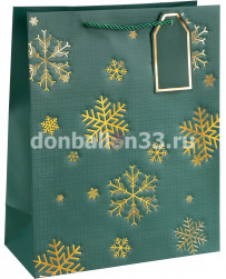 Пакет подарочный, 210гр, Золотые снежинки, Дизайн №1, Металлик, 42*31*12 см, 1 шт.