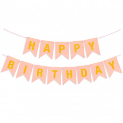 Гирлянда Флажки, Happy Birthday, Розовый/Золото, Металлик, 500 см, 16*12 см, 1 упак.
