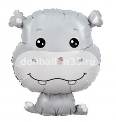 Шар (12''/30 см) Мини-фигура, Бегемотик, 5 шт. в уп.