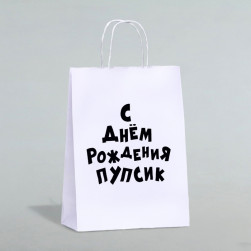 Пакет подарочный с приколами, крафт «Пупсик», белый, 24×14×28 см, 1 шт.