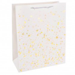 Пакет подарочный, 210гр, Тысячи созвездий, Дизайн №4, Белый/Золото, Металлик, 32*26*12 см, 1 шт.