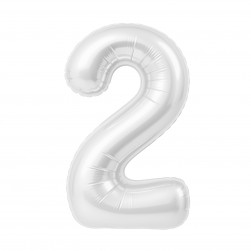 Шар (40''/102 см) Цифра, 2 Slim, Белый блеск, 1 шт. в уп.