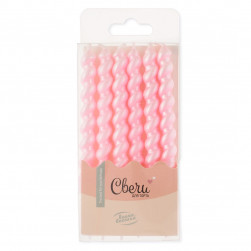 Свечи Спирали, Розовый, Перламутр, 0,8*7,5 + 2,5 см, 6 шт. с держат.