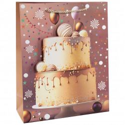 Пакет подарочный, 210гр, Сладкий День Рождения, Дизайн №3, с блестками, 32*26*10 см, 1 шт.