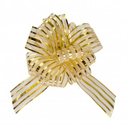 Текстильный бант Шар, Тонкие полосы, Золото, Металлик, 15 см, 1 шт. в упак.