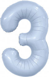 Шар (40''/102 см) Цифра, 3 Slim, Небесный, 1 шт. в уп.