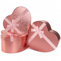Набор коробок Сердце, Фактурный узор, с бантом, Розовый, 31*27*13 см, 3 шт. в упак.