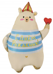 Шар (31''/79 см) Фигура, Мишка с сердечком, Сатин, 1 шт. в уп.