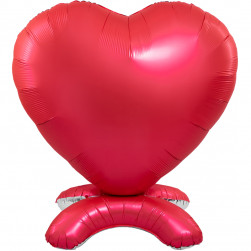 Шар 3D (65''/165 см) Сердце, на подставке, Красный, Сатин, 1 шт. в уп.