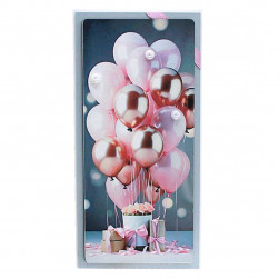 Конверт для денег 3D, Шары и подарки, Розовый, с блестками, 1 шт.