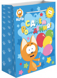 Пакет подарочный, 210гр, Котенок Котэ, С Днем Рождения!, 41*31*12 см, 1 шт.