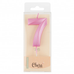 Свеча Цифра, 7 Грани, Розовый, Перламутр, 4,2*6 + 4,5 см, 1 шт. с держат.