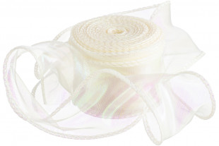 Лента декоративная (4 см*9,14 м) Органза с леской, Кремовый жемчуг, Хамелеон, 1 шт.