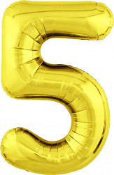 Шар (40''/102 см) Цифра, 5 Slim, Золото, 1 шт. в уп.