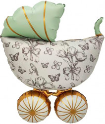 Шар (36''/91 см) Фигура, Коляска Ретро, Сатин, 1 шт.