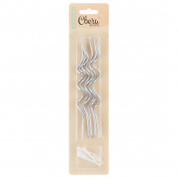 Свечи Коктейльные, Тонкие спирали, Серебро, Металлик, 0,3*14,5 см, 6 шт. с держат.