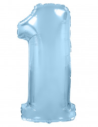 Шар (32''/81 см) Цифра, 1, Голубой, Макарунс, 1 шт. в уп.