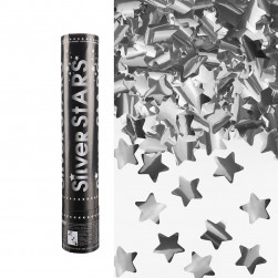 Пневмохлопушка (12/30 см), Звезды фольга, Серебро, Металлик, 1 шт.