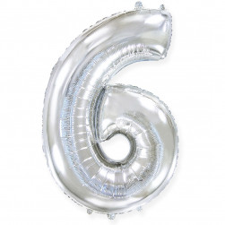 Шар (40''/102 см) Цифра, 6, Серебро, 1 шт. в уп.