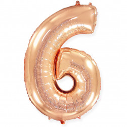 Шар (40''/102 см) Цифра, 6, Розовое Золото, 1 шт. в уп.