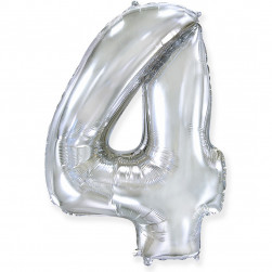 Шар (40''/102 см) Цифра, 4, Серебро, 1 шт. в уп.