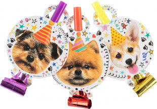 Карнавальные язычки гудки, Собачки, 11 см, 6 шт. в упак.