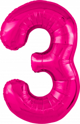Шар (40''/102 см) Цифра, 3 Slim, Фуксия, 1 шт. в уп.