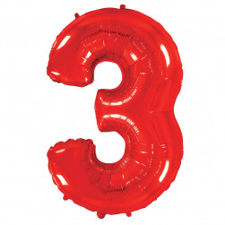Шар (40''/102 см) Цифра, 3, Красный, 1 шт. в уп.