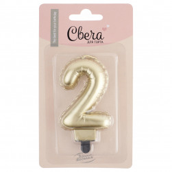 Свеча Цифра, 2 Воздушный шарик, Золото, Металлик, 5*7 + 1 см, 1 шт. с держат.