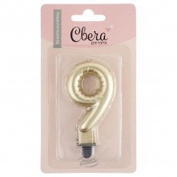 Свеча Цифра, 9 Воздушный шарик, Золото, Металлик, 5*7 + 1 см, 1 шт. с держат.