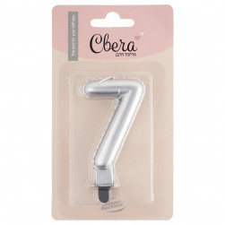 Свеча Цифра, 7 Воздушный шарик, Серебро, Металлик, 5*7 + 1 см, 1 шт. с держат.