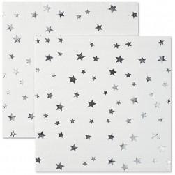 Сервировочные салфетки, Серебристые звезды, Белый/Серебро, Металлик, 33*33 см, 12 шт.