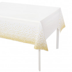 Скатерть одноразовая, Конфетти, Белый/Золото, 137*274 см, 1 шт.
